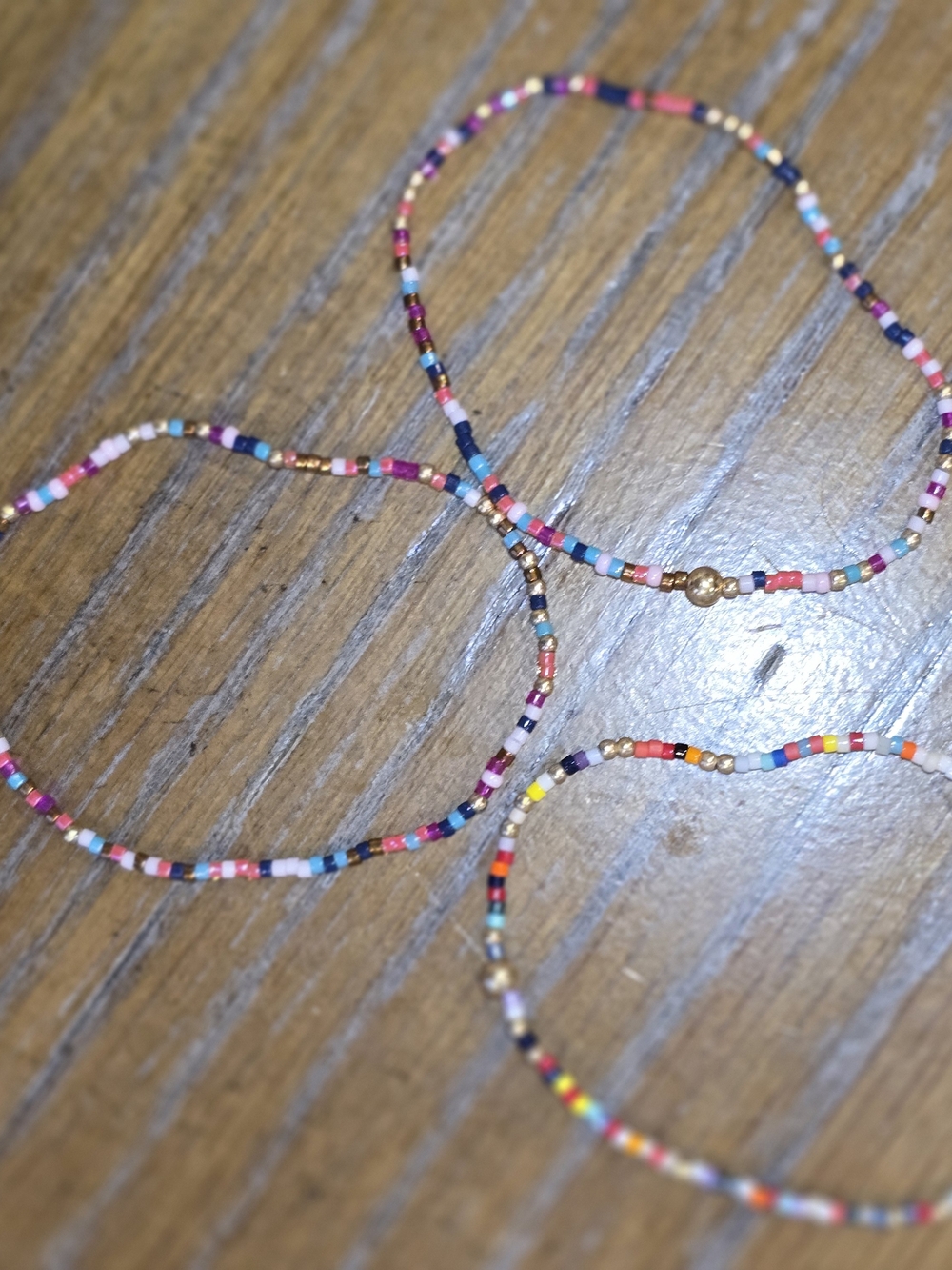 Multicolor Seed Bead Stretch Bracelet with Gold Accent - Picture 2 of 3
